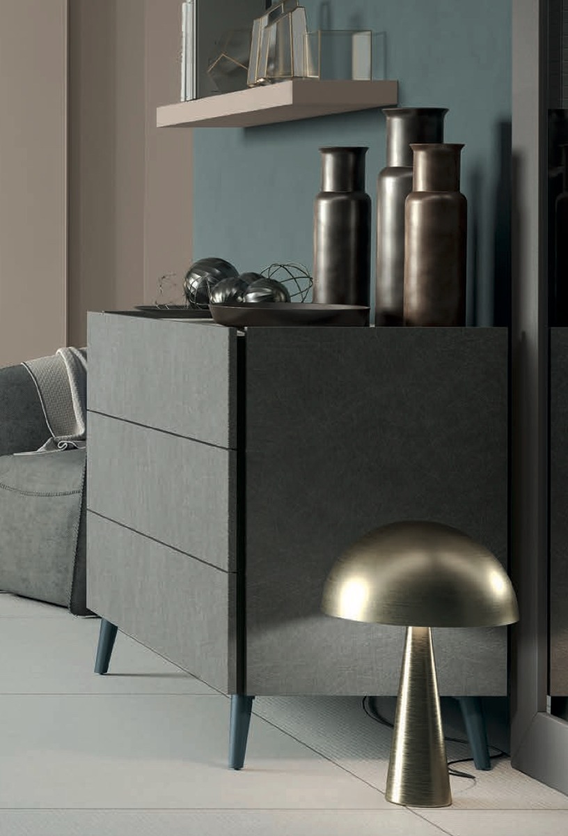 Comò moderno con 3 cassetti in finitura Metal grey