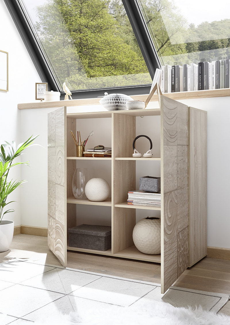 Sala completa di tavolo e 2 madie in rovere serigrafato