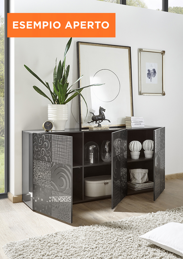 Credenza Moderna, Madia di Design, 3 ante, Grigio Lucido