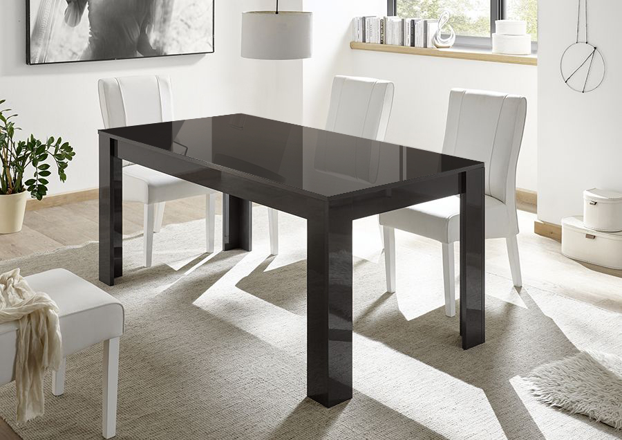 Elegante Tavolo moderno con allungo da 49 cm, finitura Nero Lucido