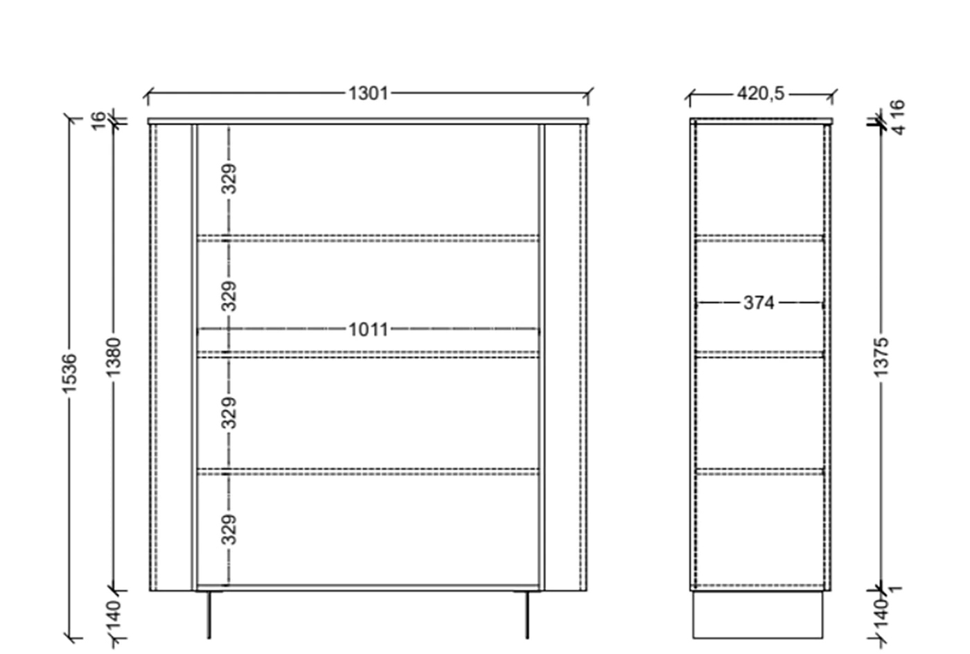 Madia alta a 2 ante, L.130 H.154 P.43, in finitura Cashmere e piedini Lava
