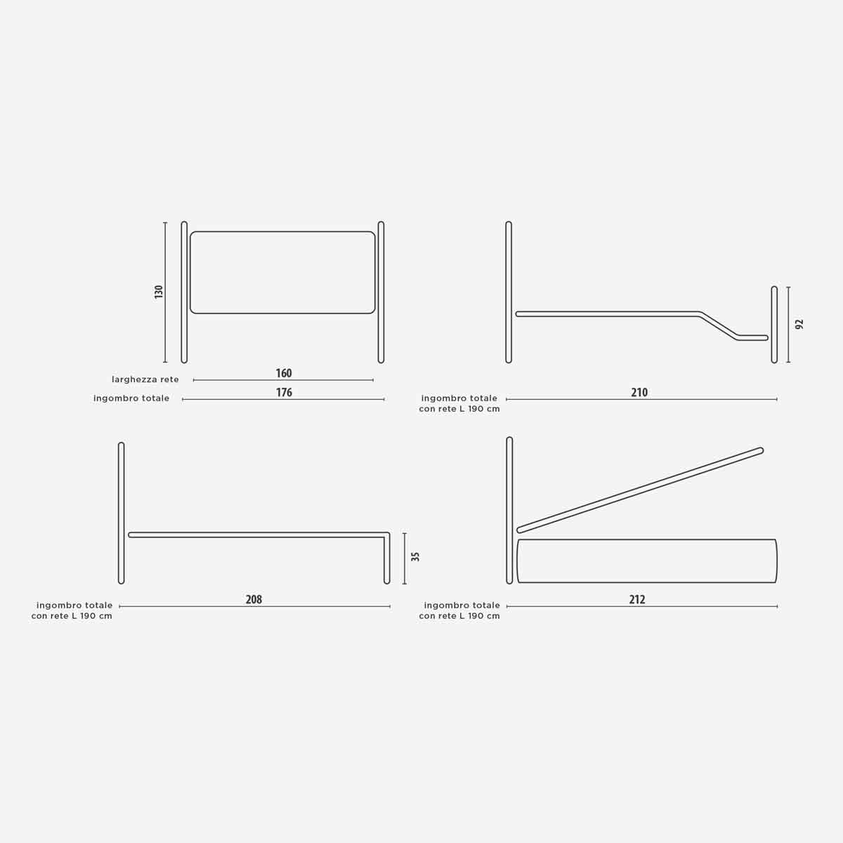 letto in ferro matrimoniale in finitura polvere grigio