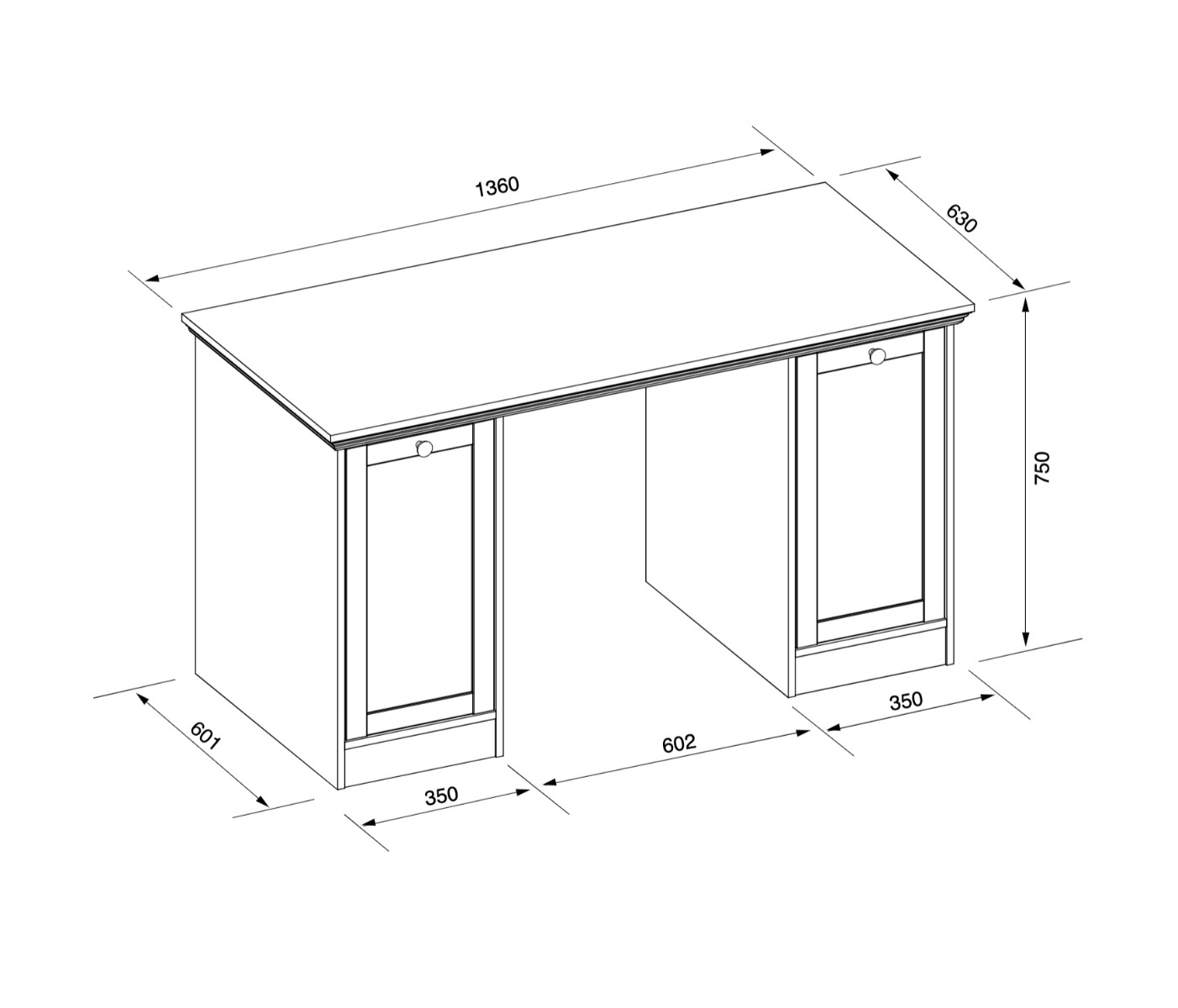 Scrivania per zona studio con 2 ante finitura Bianca