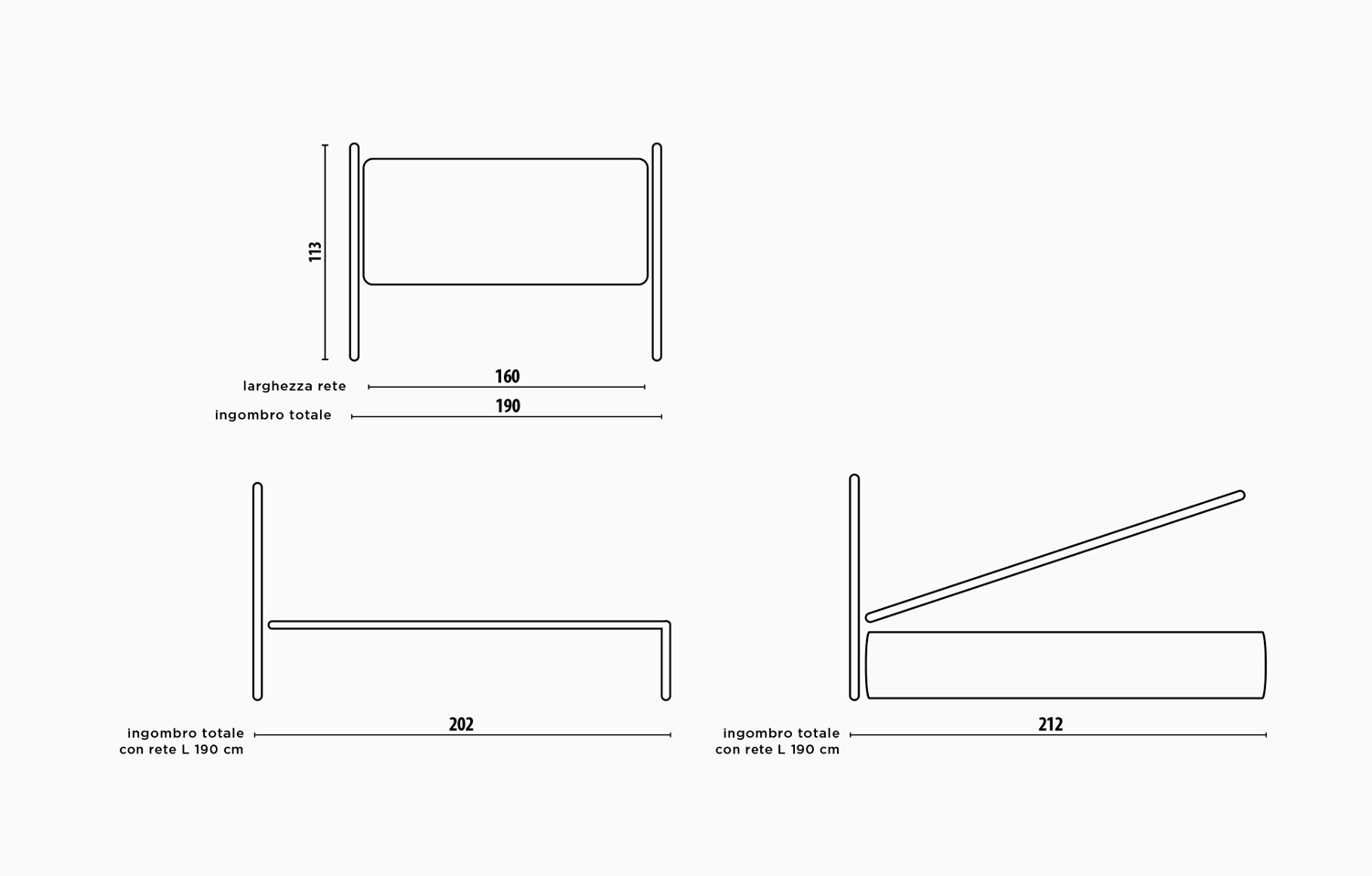 Letto matrimoniale in ferro con contenitore, Grigio Polvere