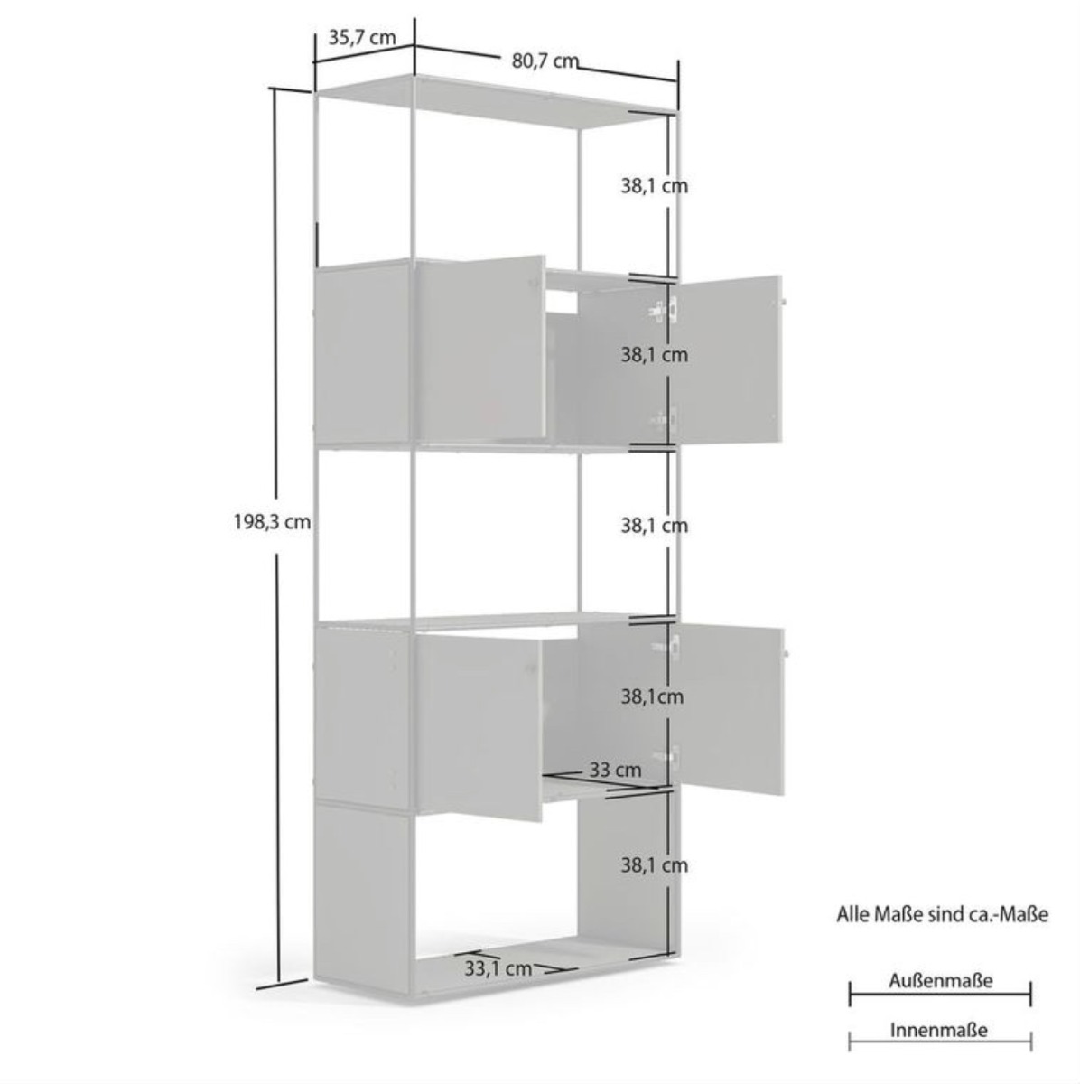 nuova Libreria moderna da ufficio colore Grigio laccato, L.80 cm 