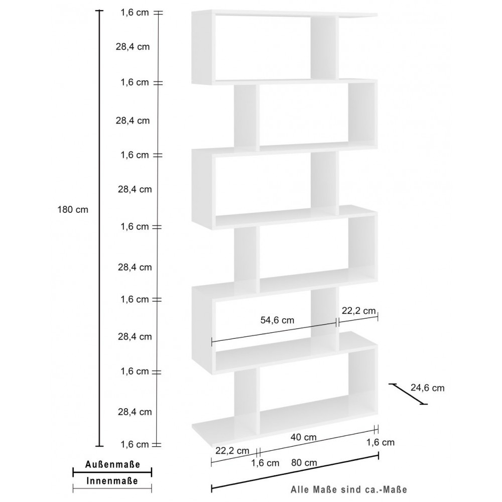 Librerie soggiorni, libreria  BOOK,  6 ripiani, made in Italy