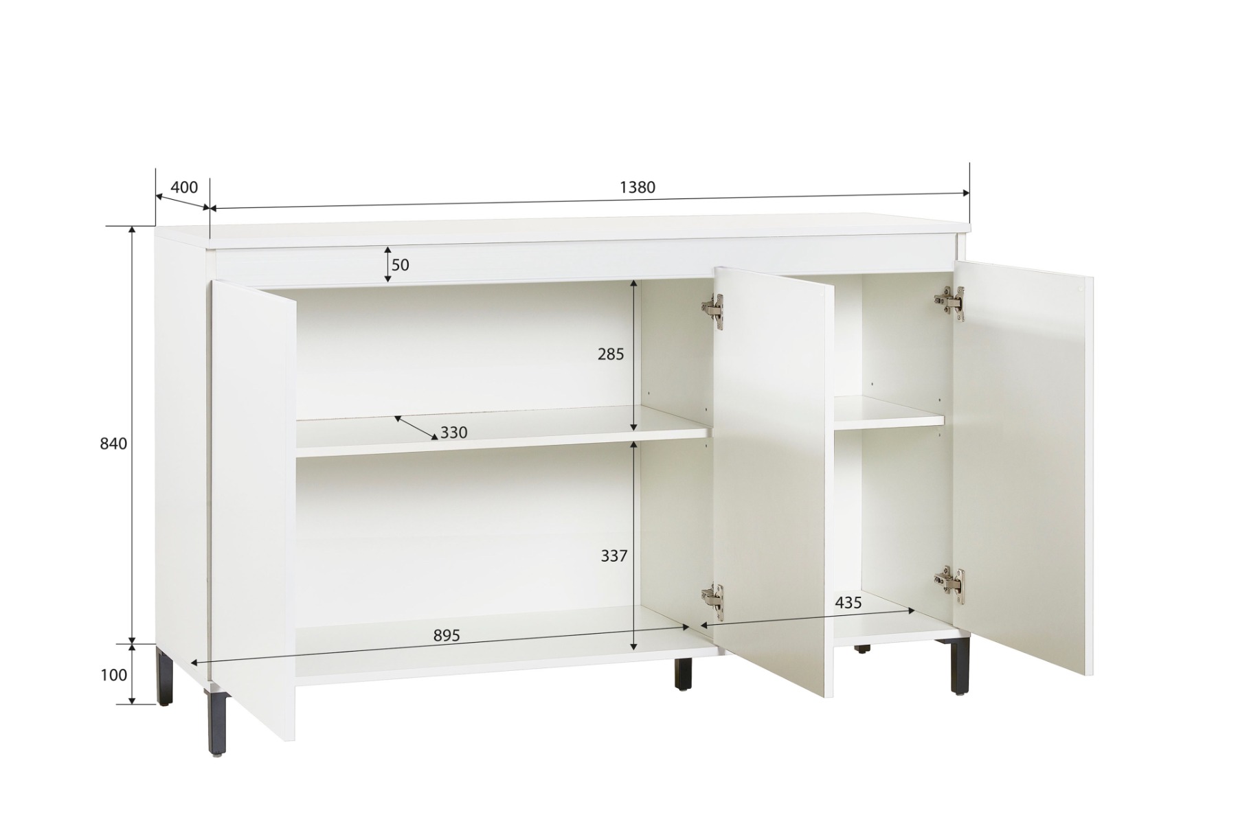 Credenza moderna a 3 ante, finitura Bianca lucida, Made in Italy