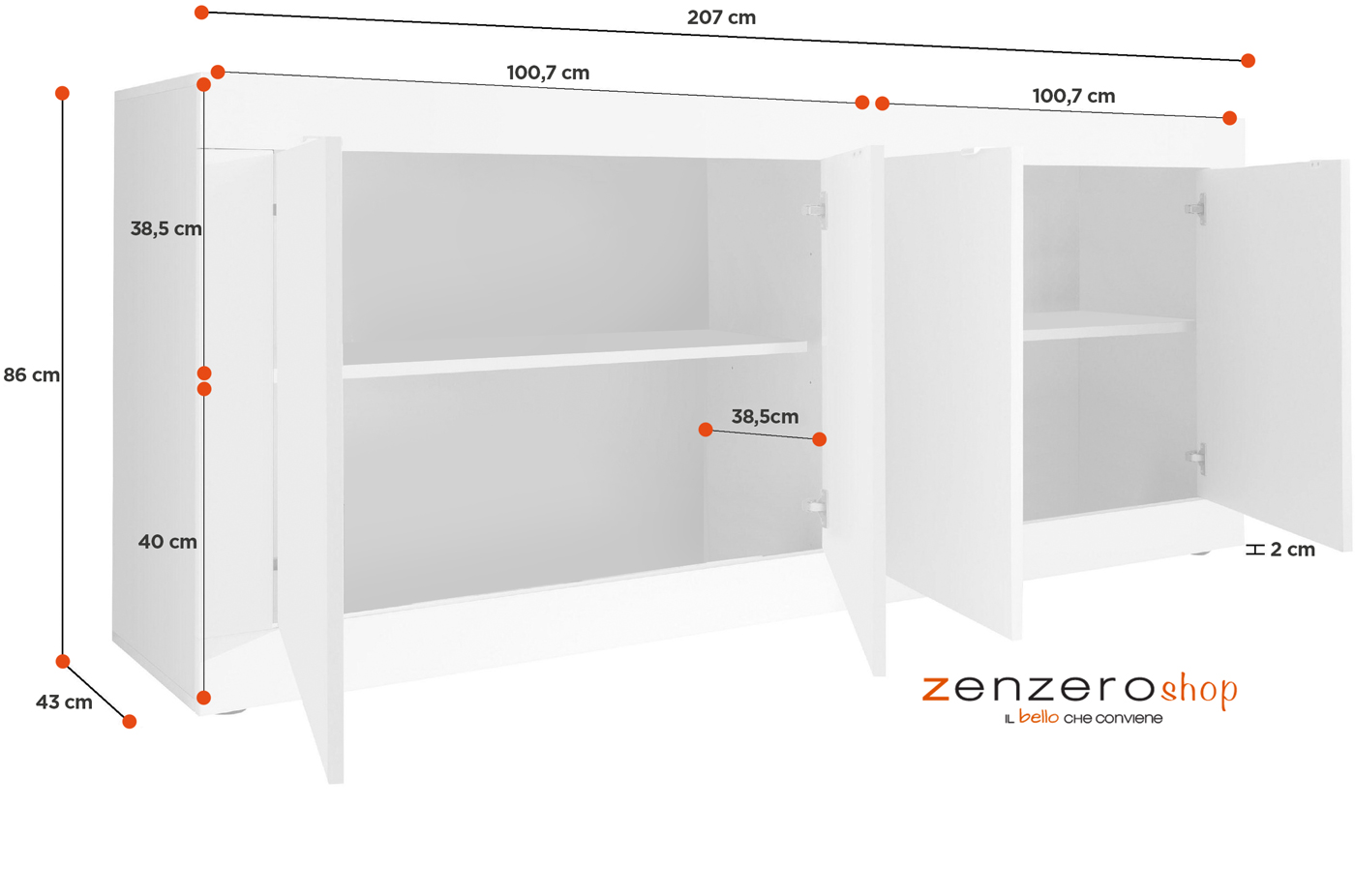 Credenza Moderna Effetto marmo, Madia di Design, 4 ante