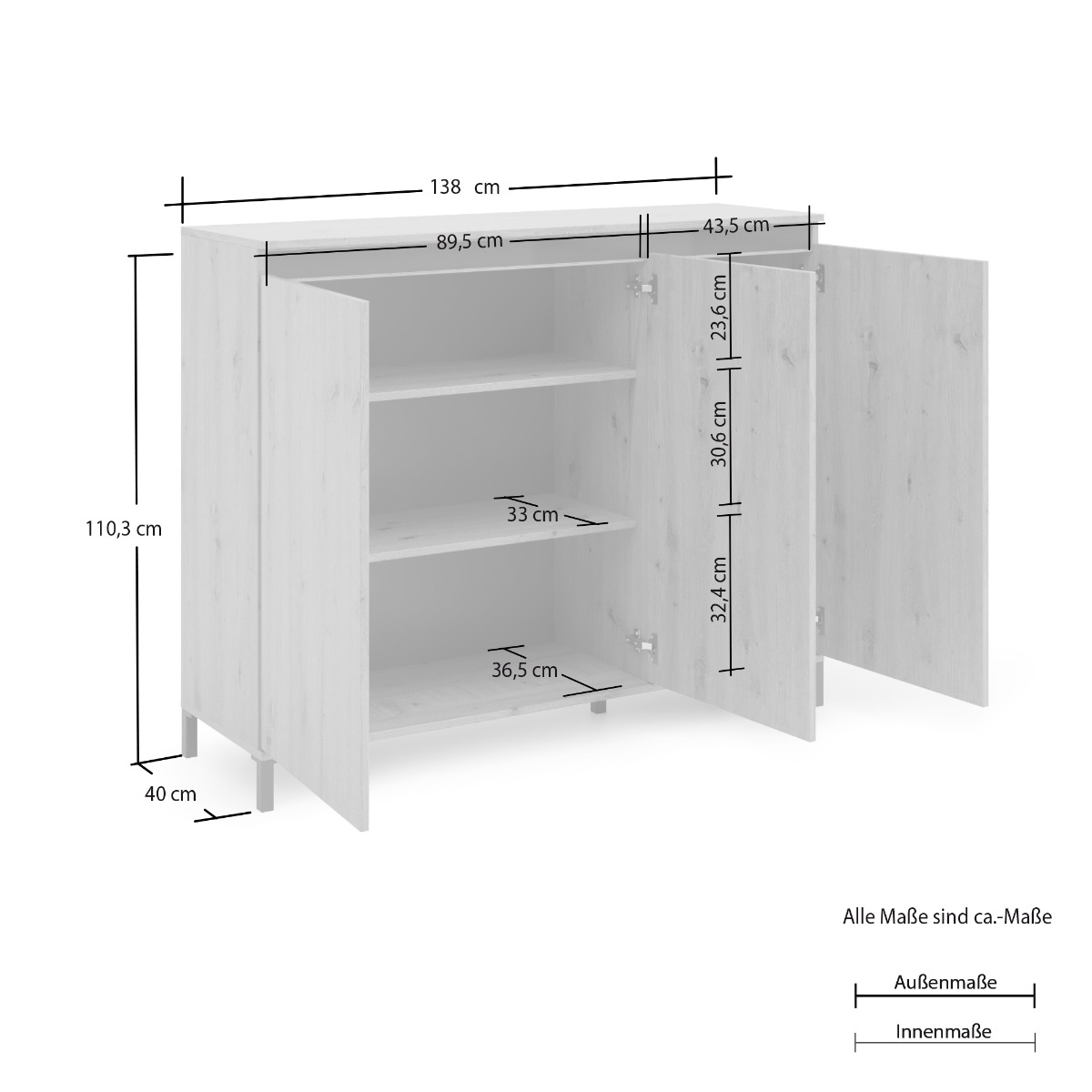 Madia alta in offerta a 3 ante, finitura Rovere Artisan nuova