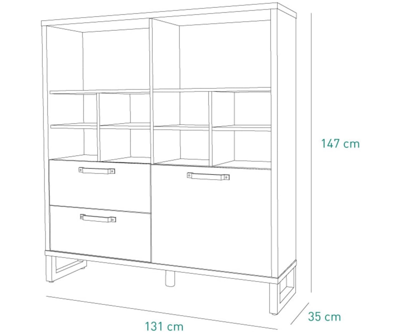 Libreria Industry per ufficio con 2 cassetti e un'anta in finitura Rovere e Grigio smoke