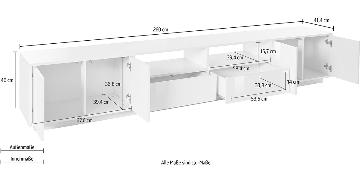 Moderno porta tv extra large in appoggio in finitura antracite laccato lucido