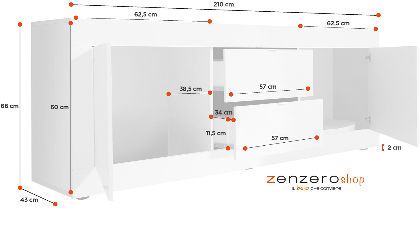 Porta TV moderno due ante battenti e due cassetti, effetto Marmo