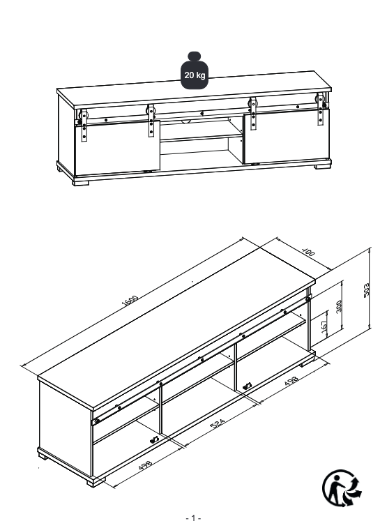 Porta Tv Tromso con 2 ante e un vano  in finitura Rovere anticato
