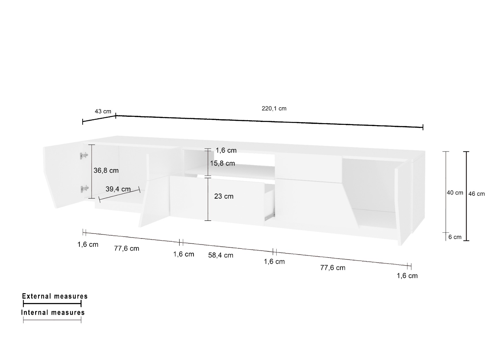 Innovativo Porta TV L.220 cm, colore Pero e Ardesia Zenzero Shop