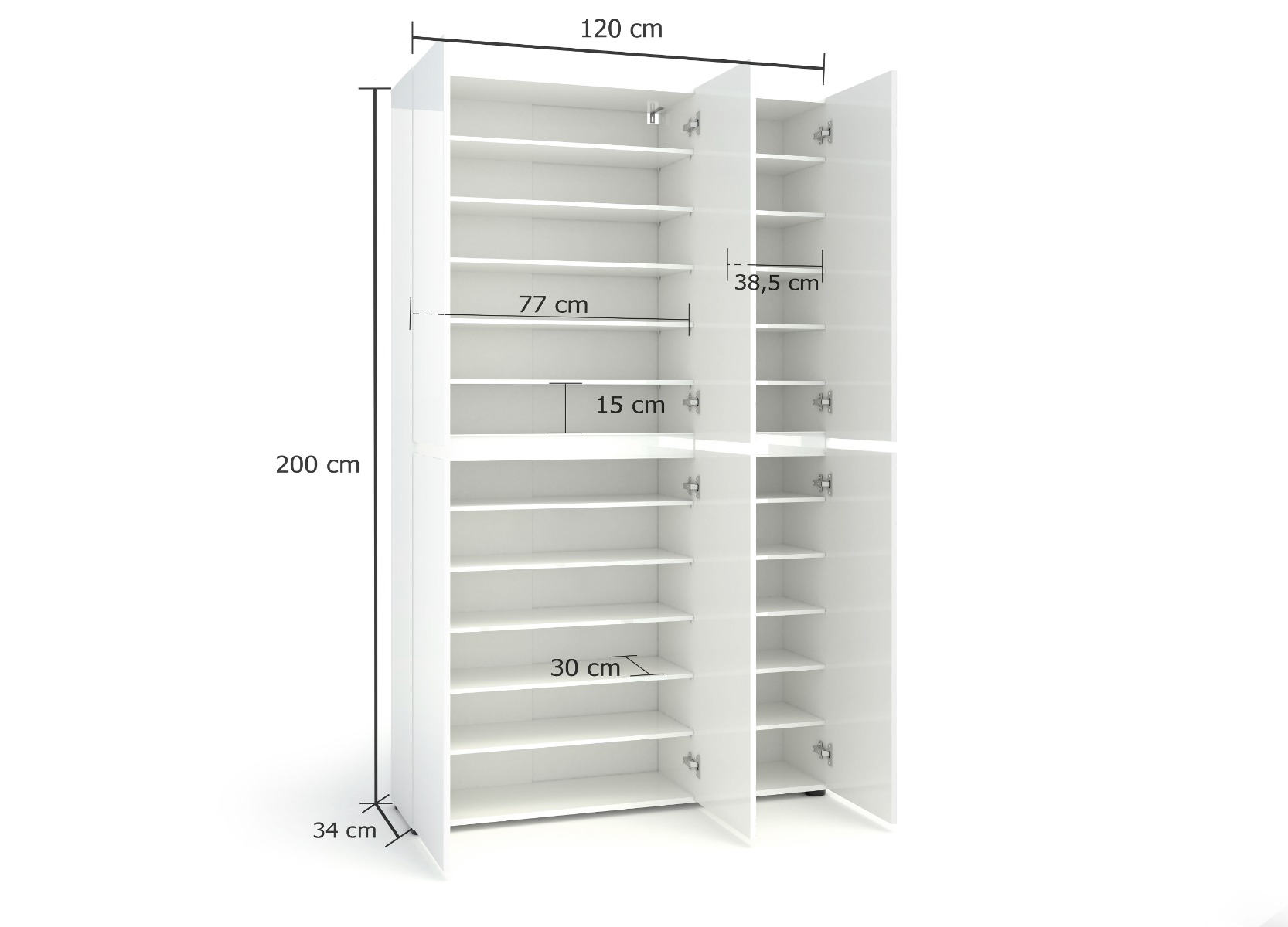 Scarpiera alta a 6 ante moderna Bianco lucido, Made in Italy