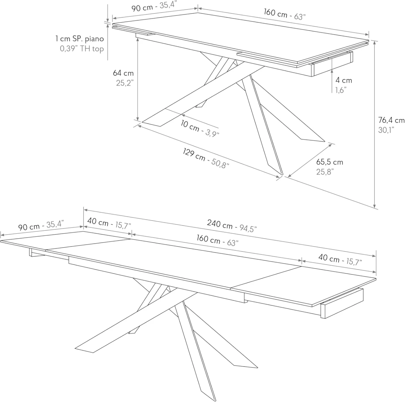 Tavolo con 2 allunghe da 40 cm