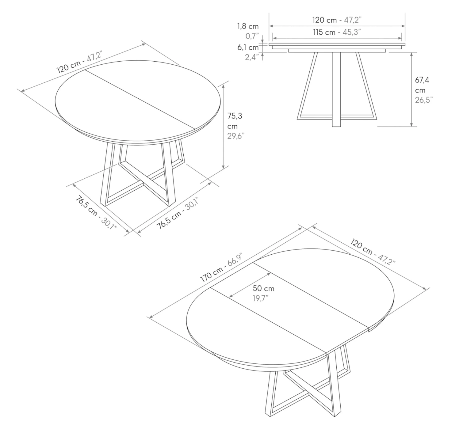 Tavolo con 2 allunghe da 40 cm