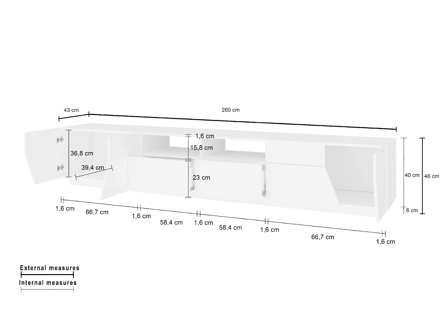 Conveniente Porta TV moderno Bianco lucido e Pero, Made in Italy
