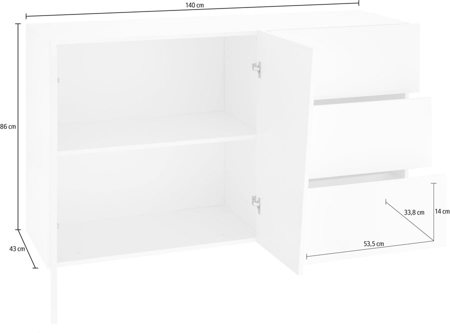 Credenza Moderna Bianco Laccato Lucido  2 ante, 3 cassetti