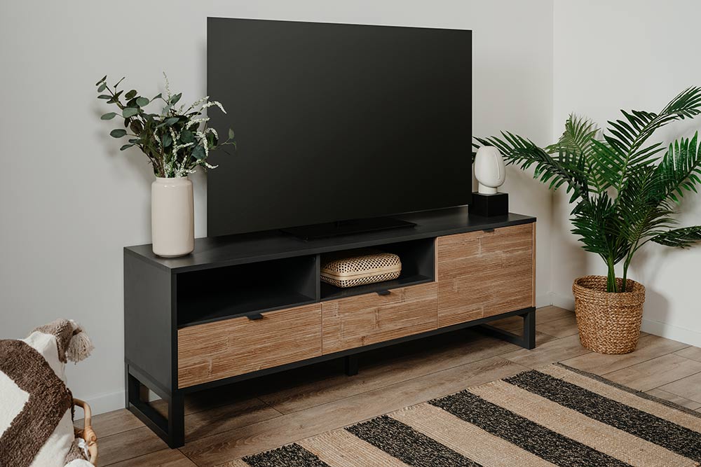 Porta tv in finitura bamboo e antracite