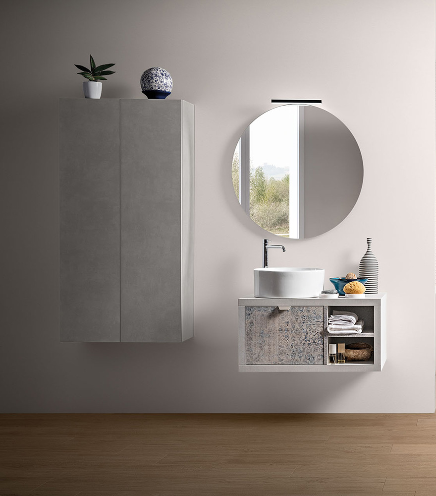 Mobiletto da bagno moderno con un cassetto in Cemento Grigio Cielo, Niagara 5