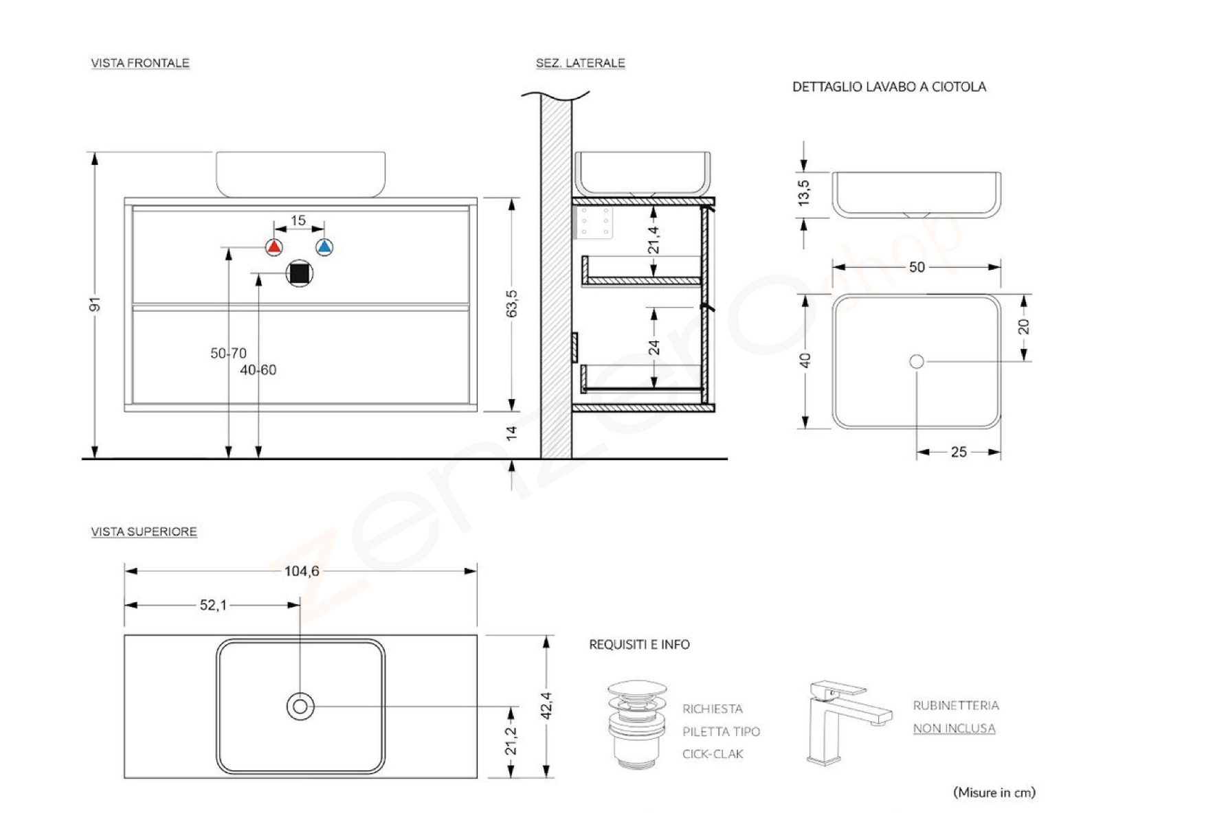 bagno nero 110 cm a terra