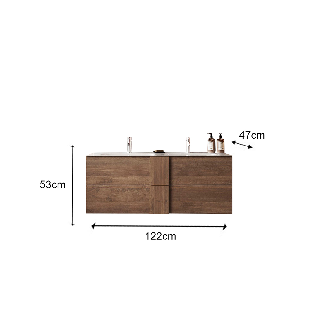 Mobile da bagno sospeso con doppio lavabo, finitura Mercure