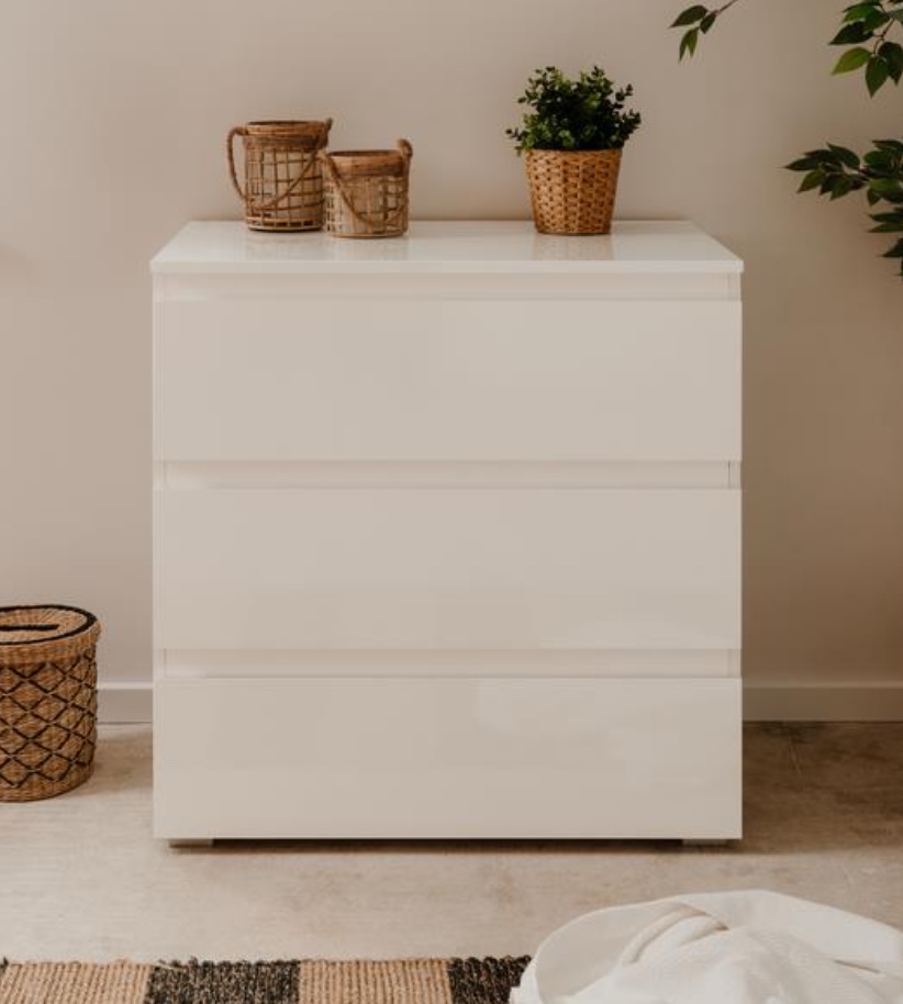 Cassettiera da bagno 3 cassetti, finitura Bianco Lucido 