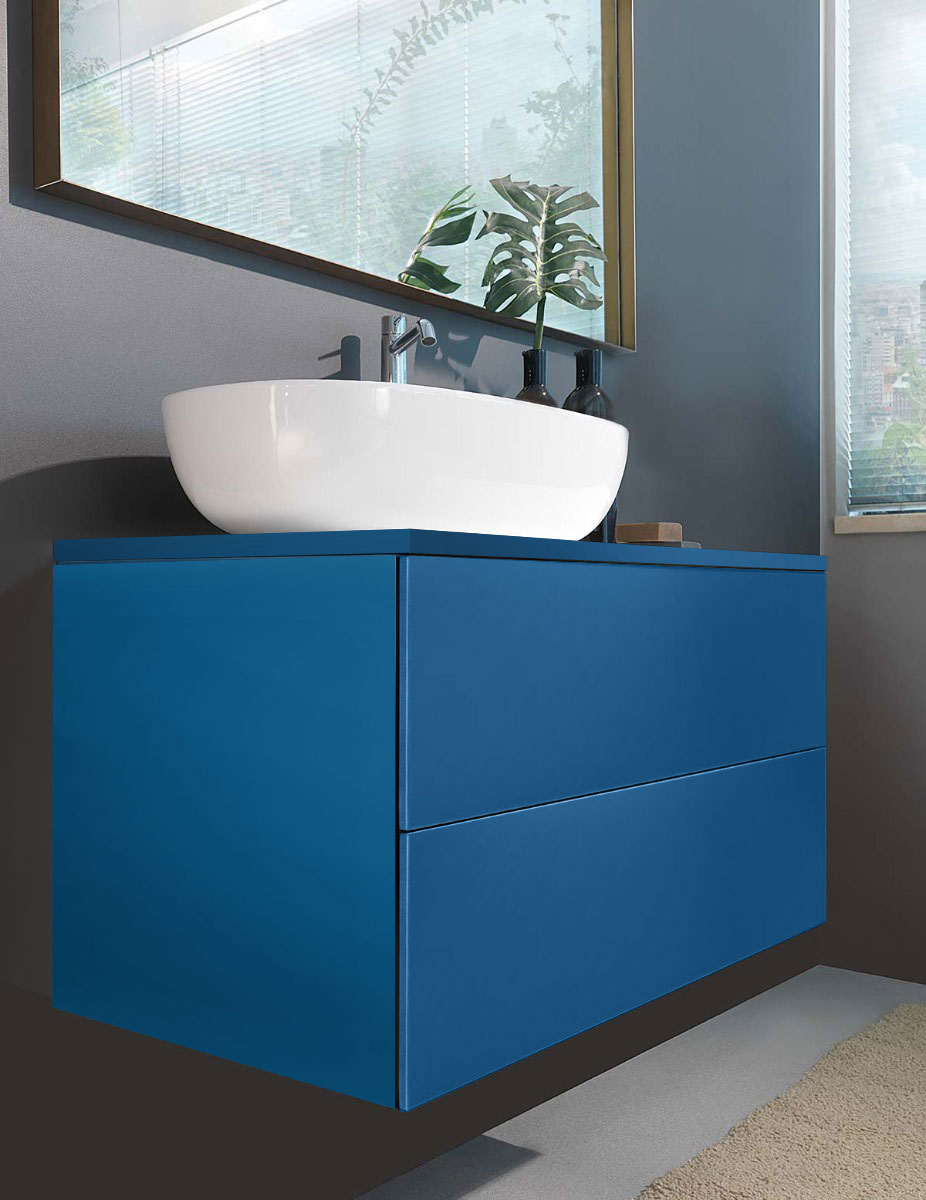 Mobile da bagno Blu azzurro con due cassetti, sospeso