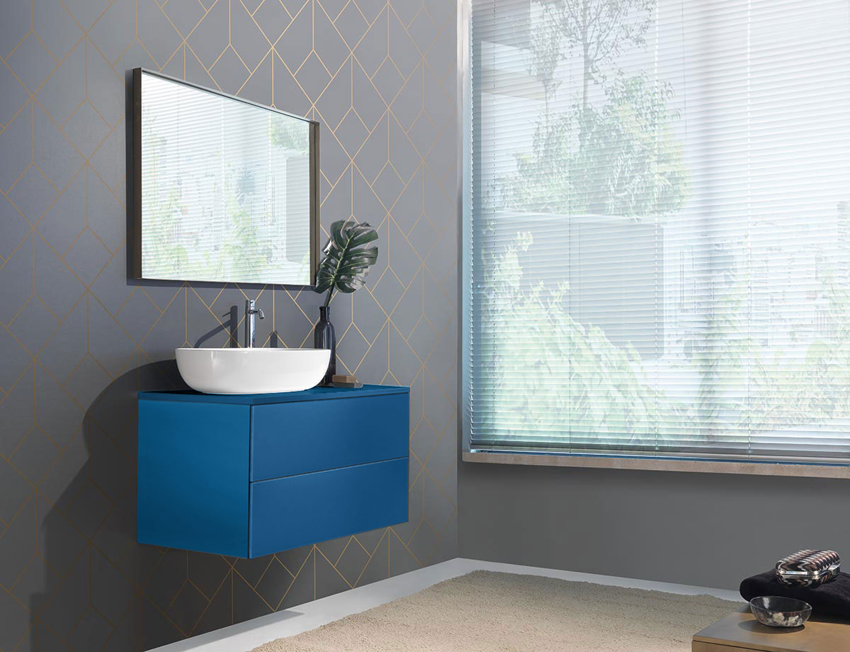 Mobile da bagno Blu azzurro con due cassetti, sospeso