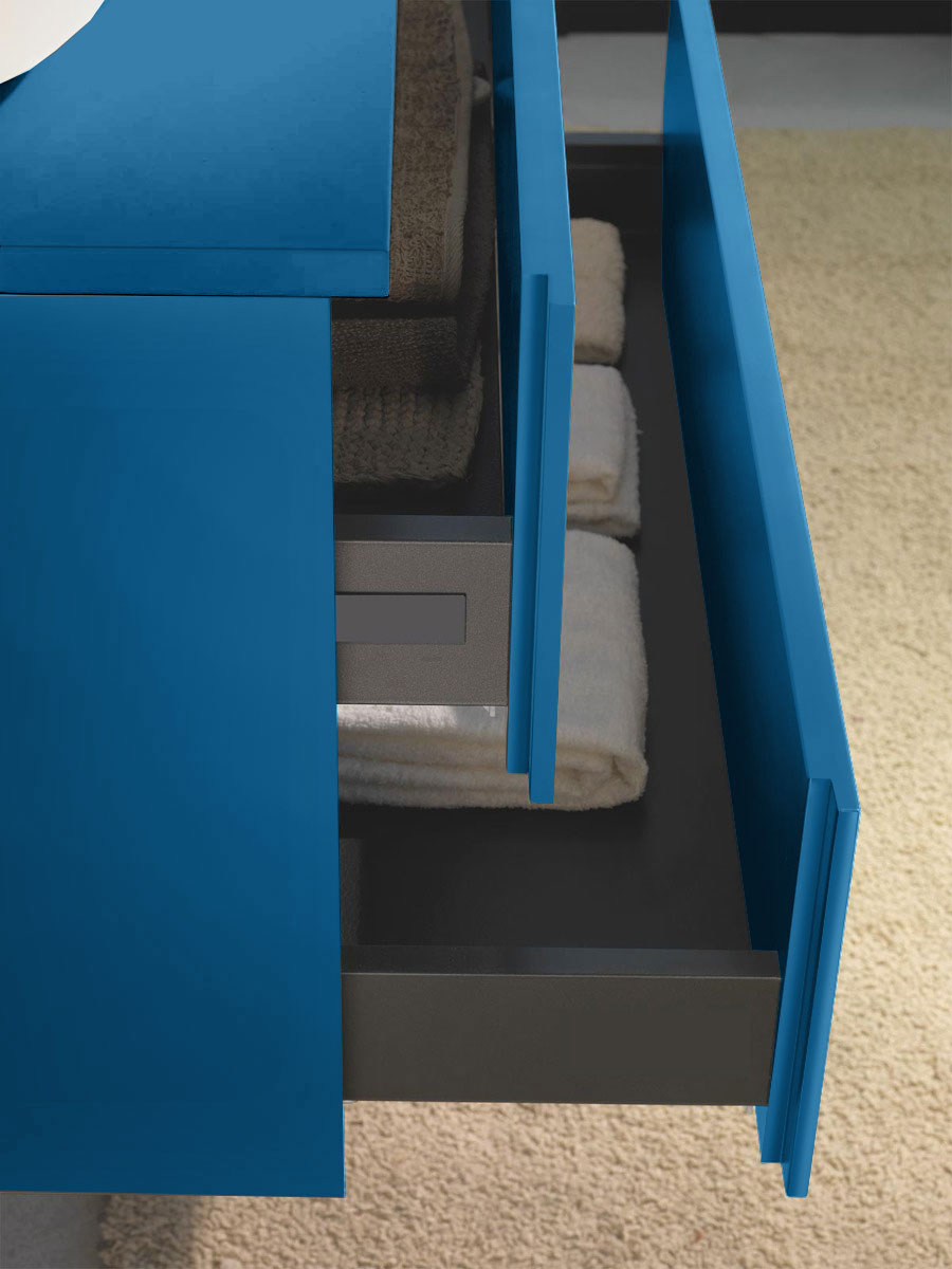 Mobile da bagno Blu azzurro con due cassetti, sospeso