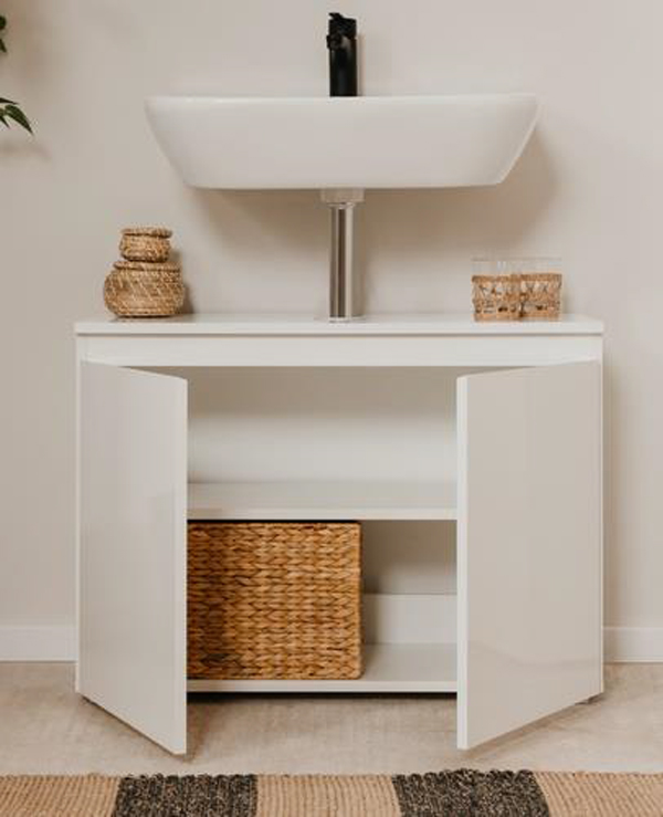 Moderno Mobile da bagno finitura Bianco lucido con specchio