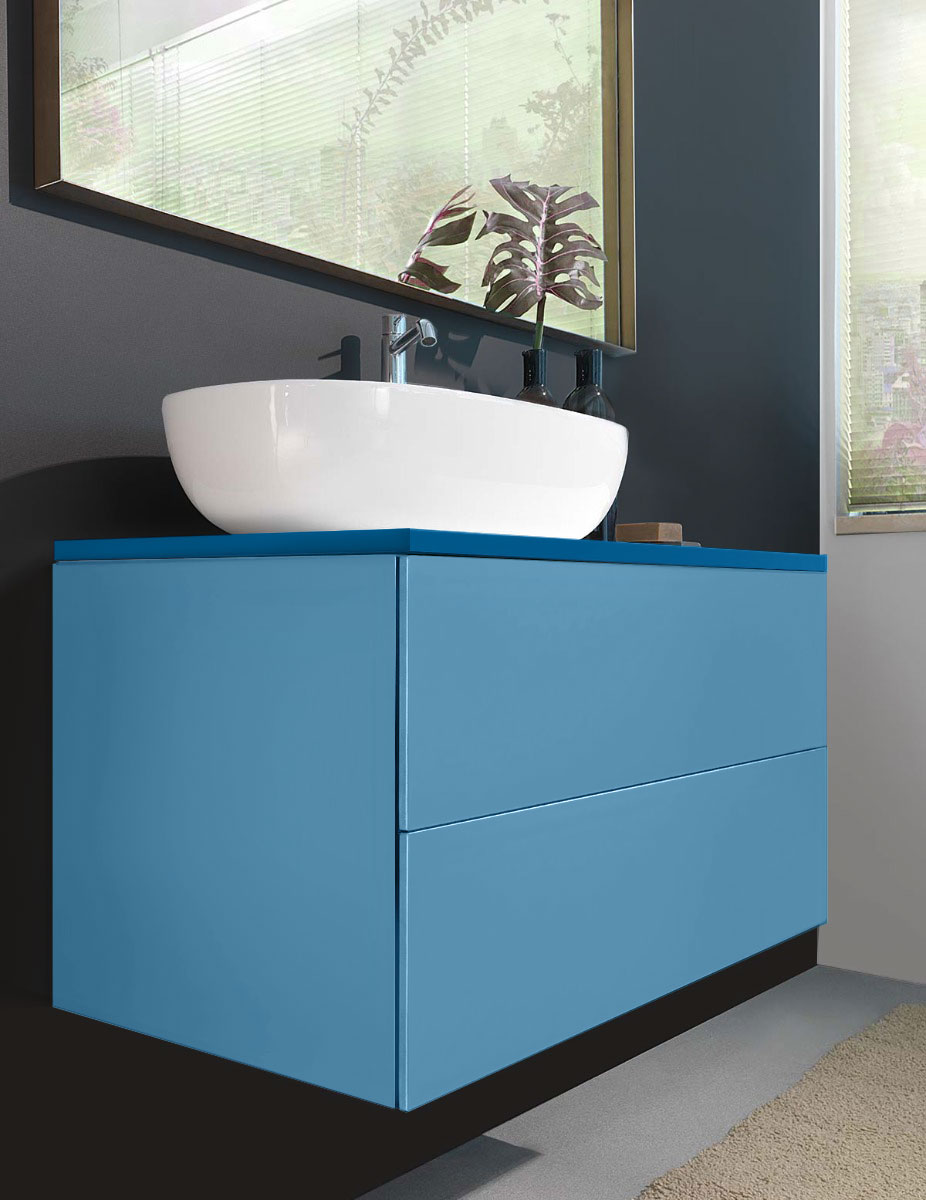 Mobile da bagno Blu pastello con due cassetti, sospeso