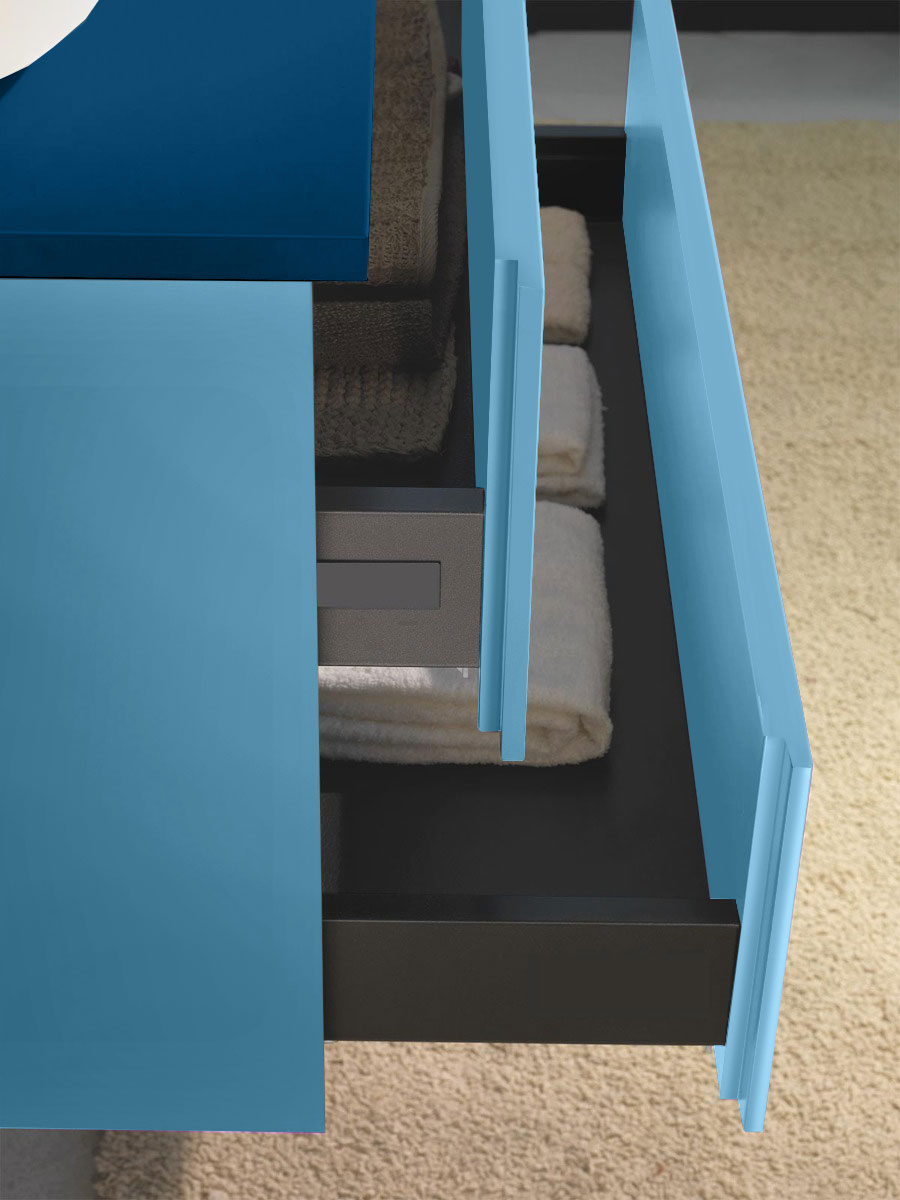 Mobile da bagno Blu pastello con due cassetti, sospeso