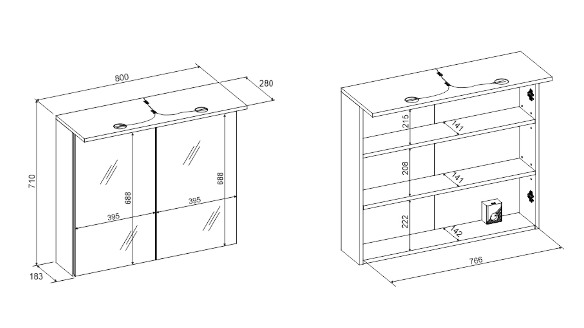 Moderno Mobile da bagno finitura Bianco lucido con specchio