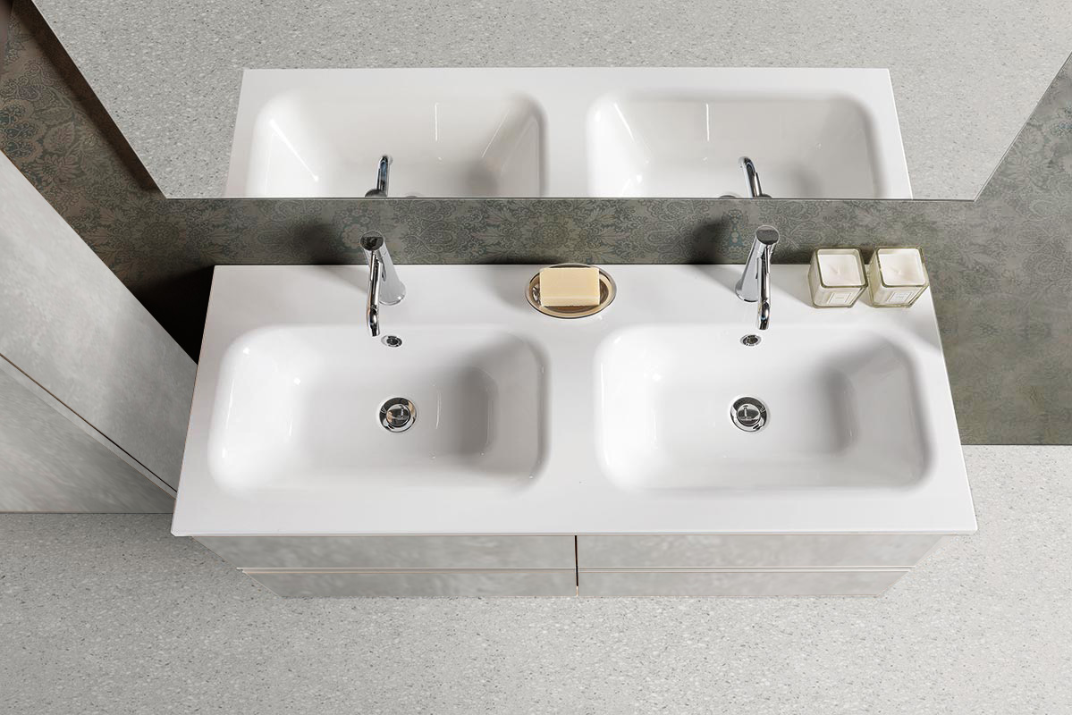 Arredo bagno completo, mobile con con lavabo integrato e 4 cassetti, Havasu 16