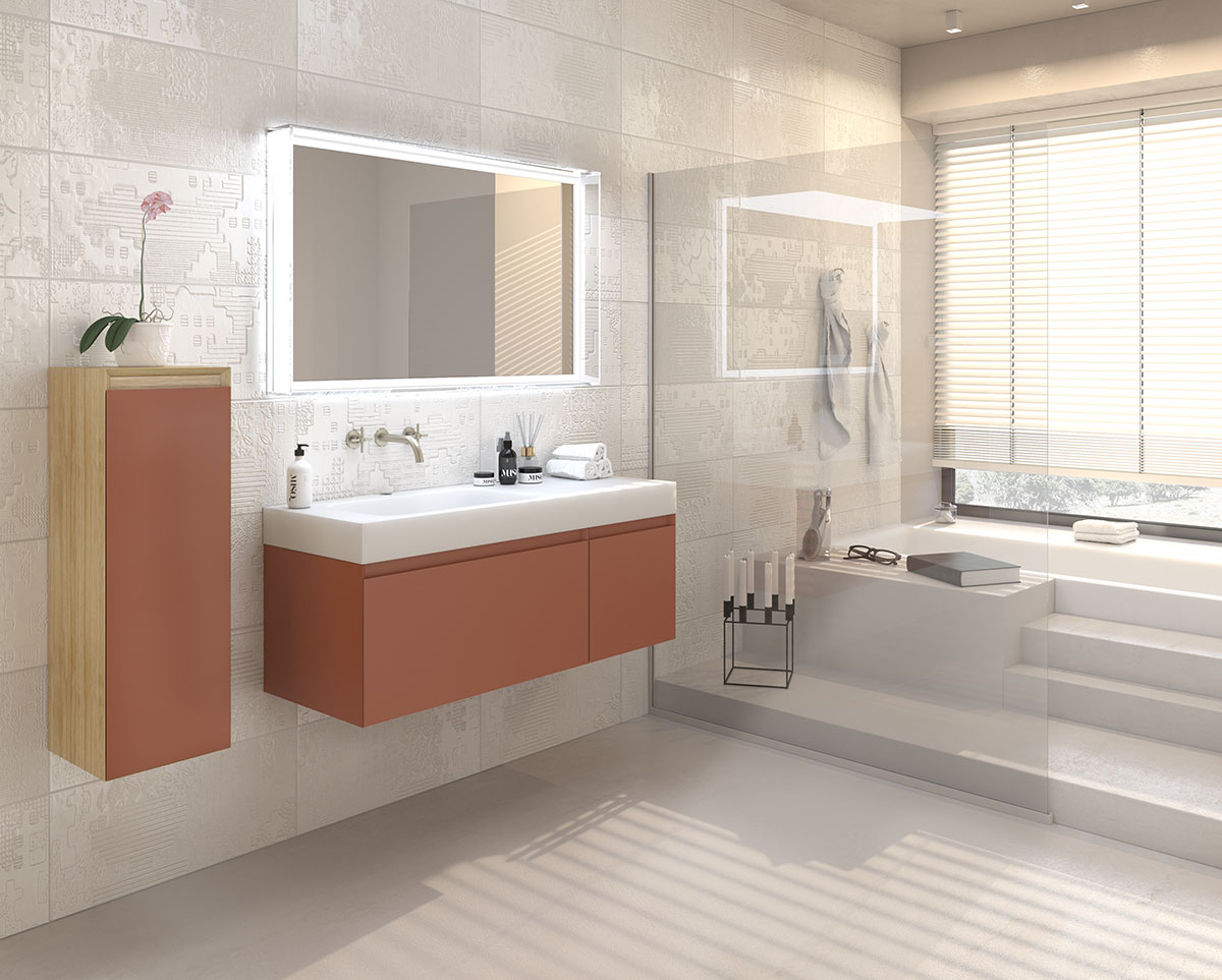 Mobile con lavabo integrato, sospeso, finitura Marrone rame 