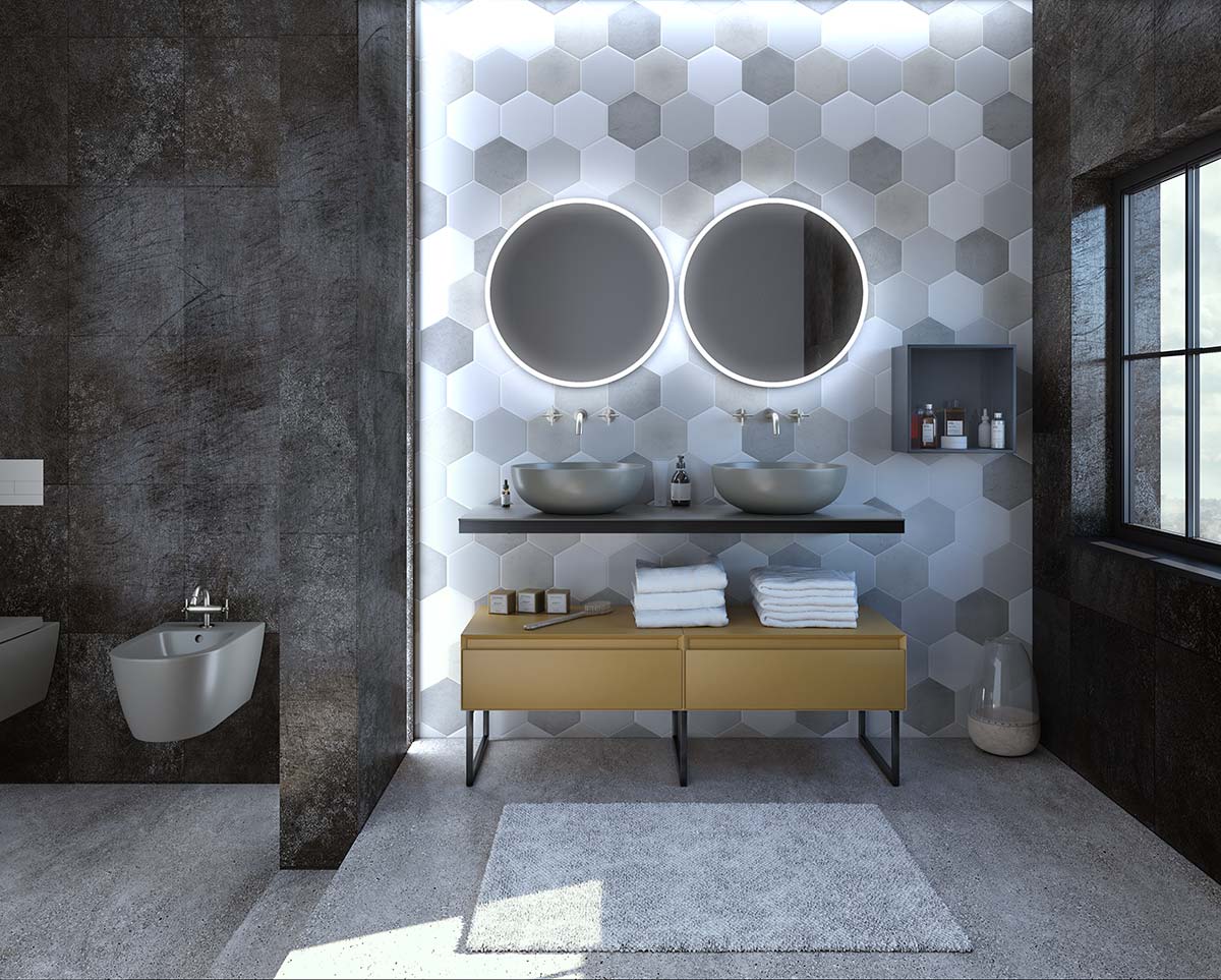 Mobile da bagno Giallo laccato, doppia postazione