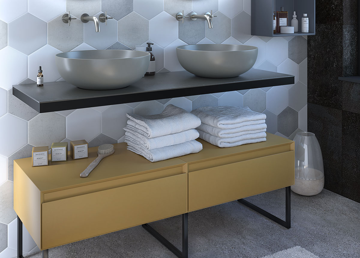 Mobile da bagno Giallo laccato, doppia postazione