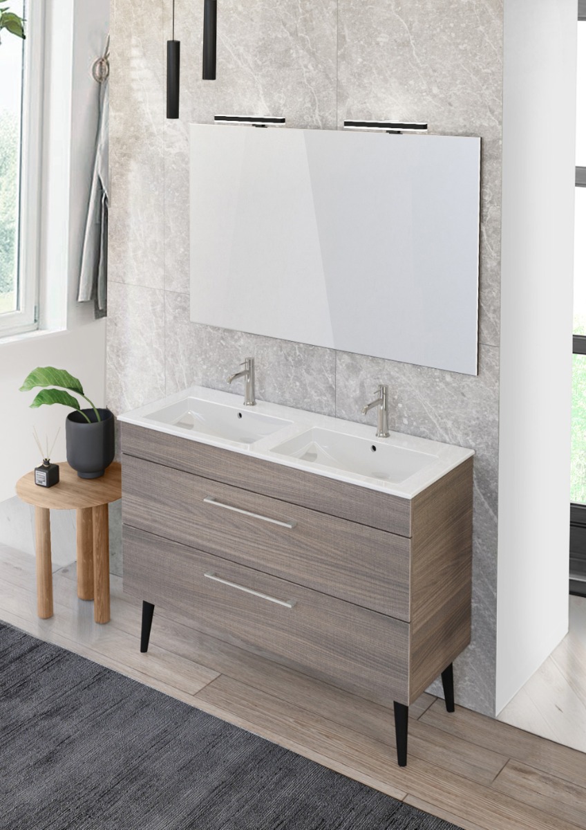 Mobile bagno con doppio lavabo e piedini, Jog 40