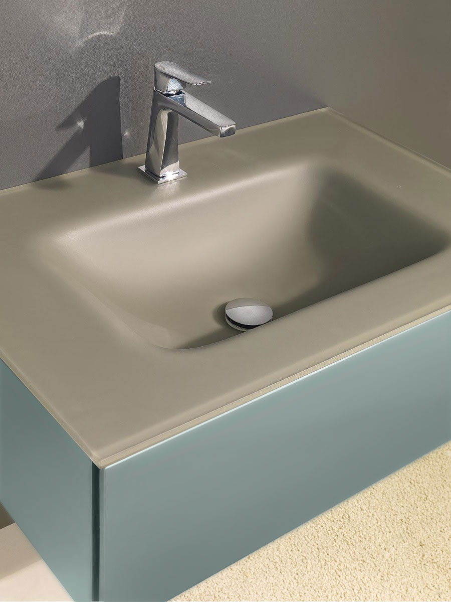Mobile bagno con lavabo integrato con cassetto, finitura Grigio Traffico e satinato Terra