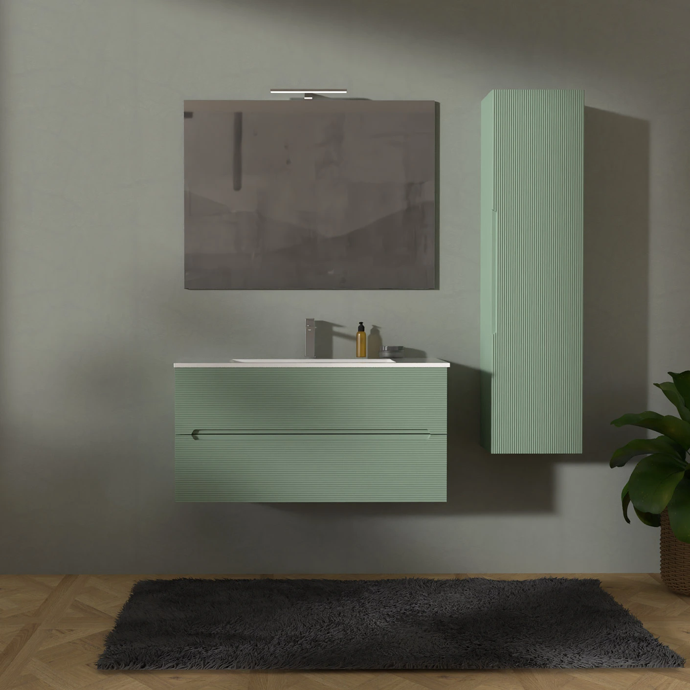 mobile bagno verde rigato
