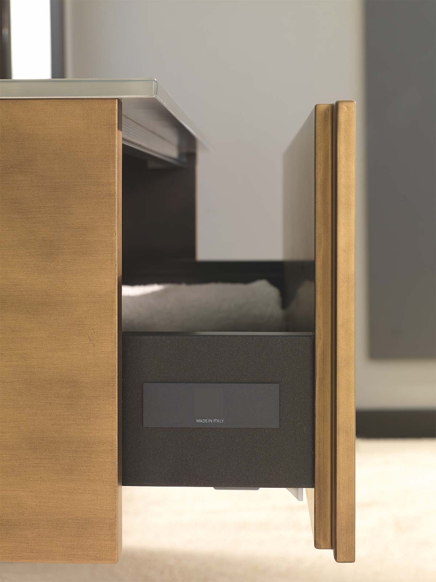 Mobile bagno con lavabo integrato con cassetto, finitura Bronzo anticato e satinato Terra