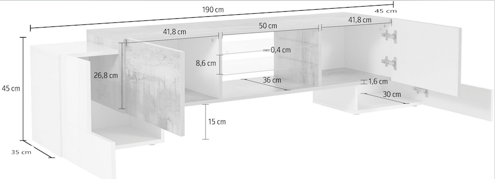 Mobile Porta tv moderno Pero e Bianco lucido, 4 ante, made in Italy