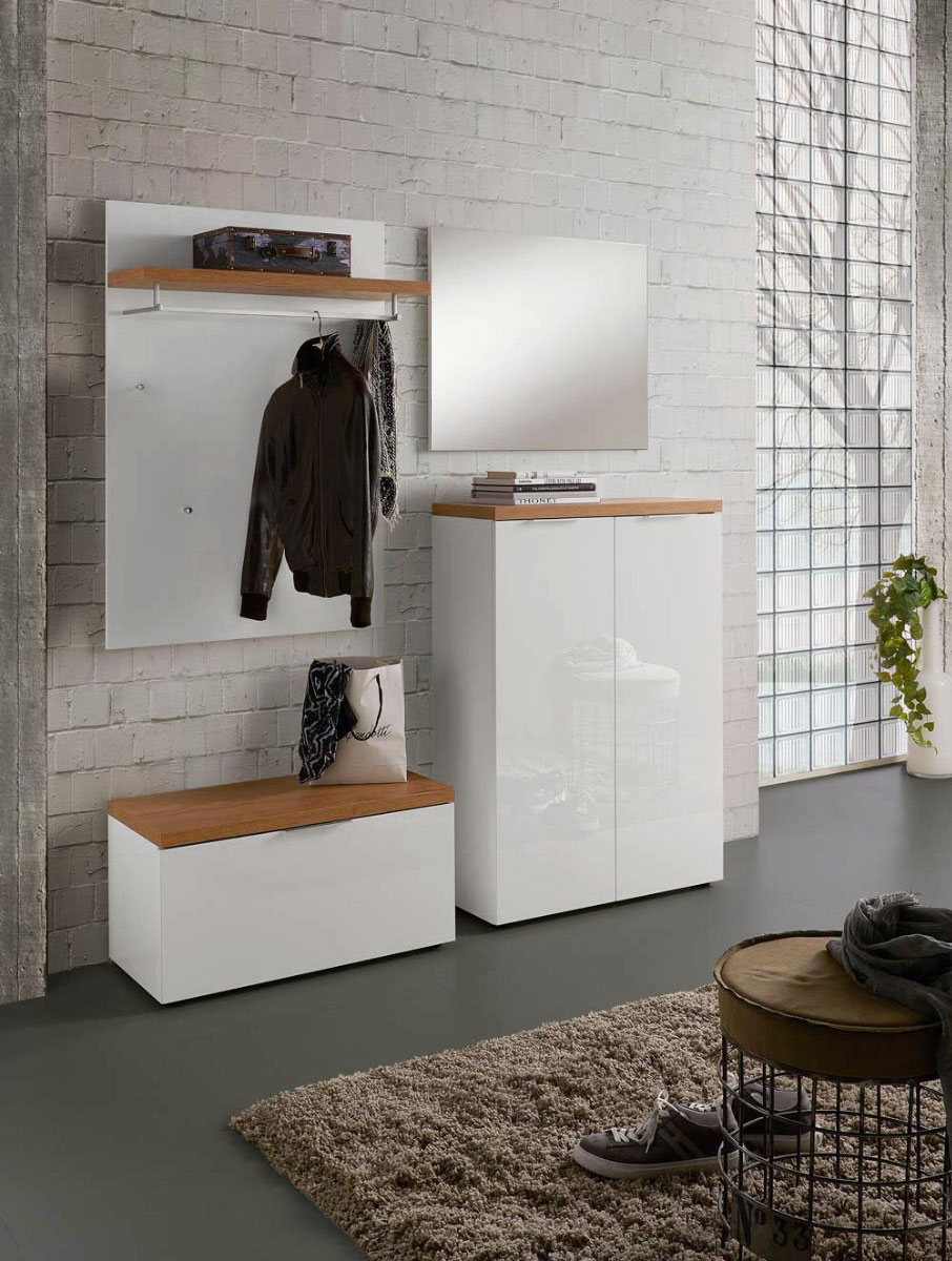 Madia scarpiera alta 2 ante colore Bianco laccato lucido e Castagno