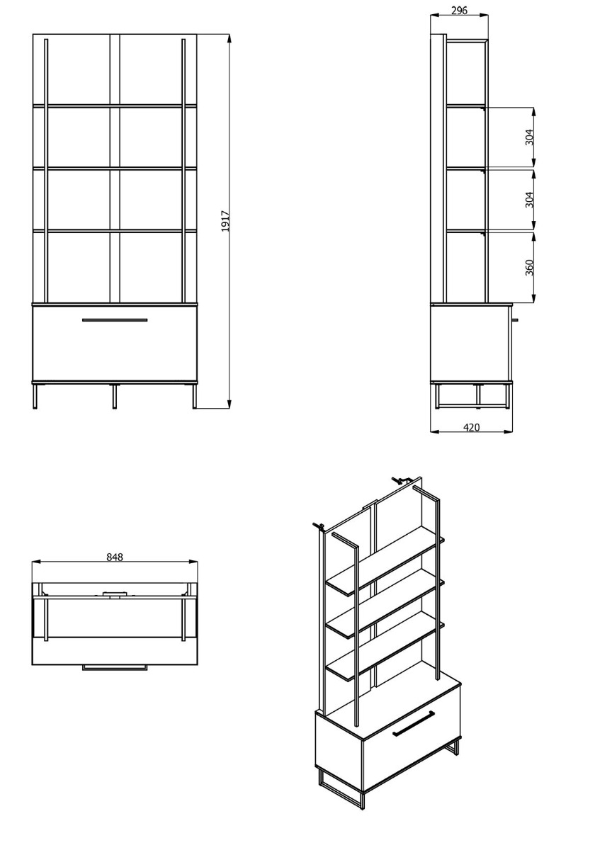 Mobile ingresso industry con ripiani e ribalta, finitura Rovere e Nero