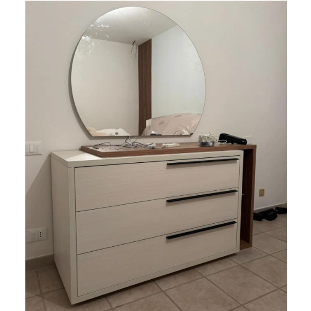 Comò con complemento terminale, Bianco Vanguard e Sequoia honey, L.139 H.80 P.51