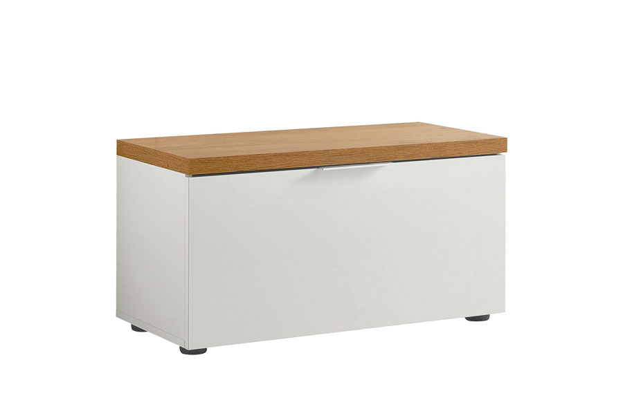 Cassapanca scarpiera finitura Bianco laccato lucido e Castagno, Made in Italy