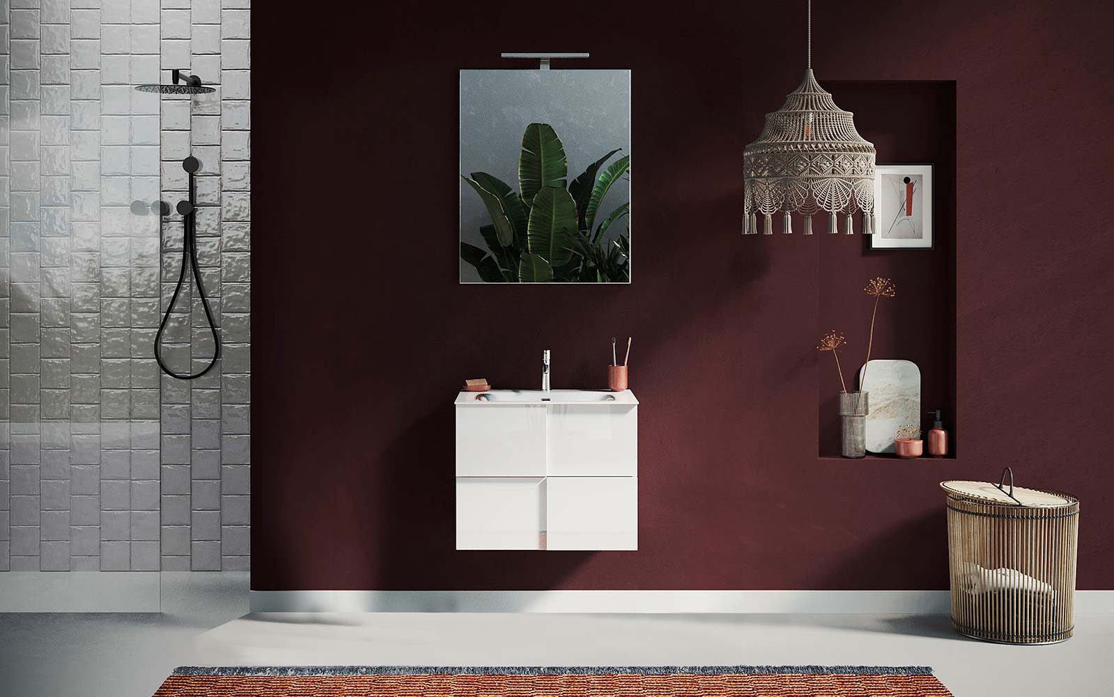 Mobiletto da bagno L.63, bianco lucido sospeso a 2 cassetti black friday