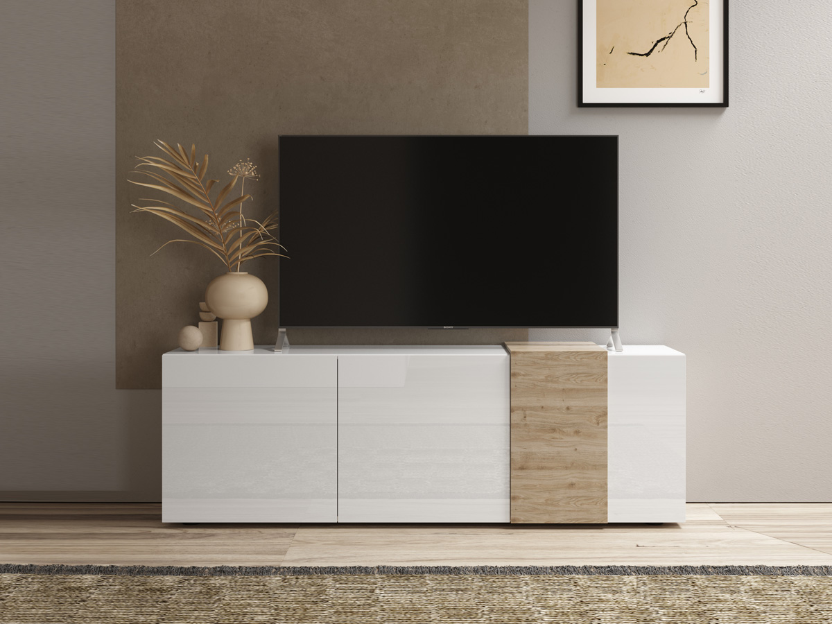 Soggiorno moderno, 2 madie e porta tv, Kadiz e Bianco Lucido